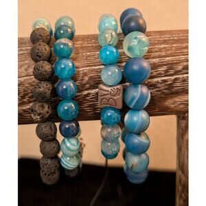 Lot of Four Blue Glass Beaded Stretch/Pull Bracelets